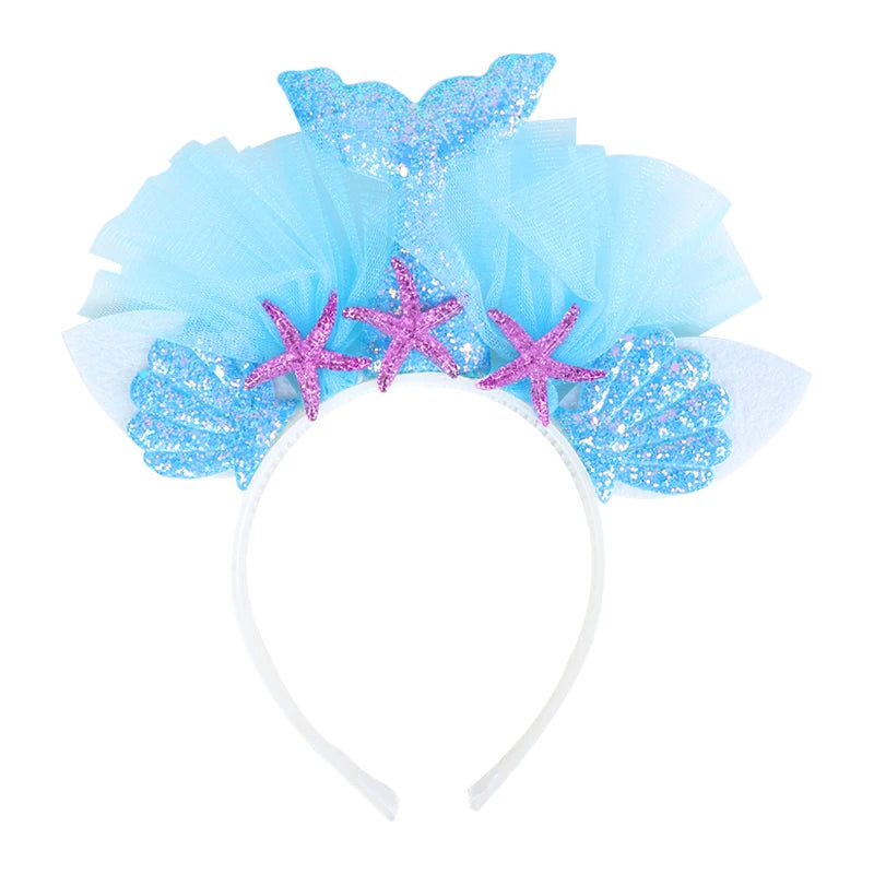 WEIGAO Little Mermaid Party Crown Headband Mermaid Tail Hat Photo Props for Girl 1st Birthday Party Mermaid Hair Accessories