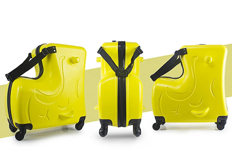 New Kids Riding Trojanl Luggage Hot Boys Girls Travel Trolley Alloy Children Sitting Rolling Luggage Suitcase Spinner Wheels