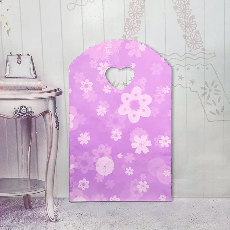 50pcs/lot Various Patterns Jewelry Plastic Bag Heart-Shaped Oval Handles Mini Gift Packing Bag Store Small Shopping Bags