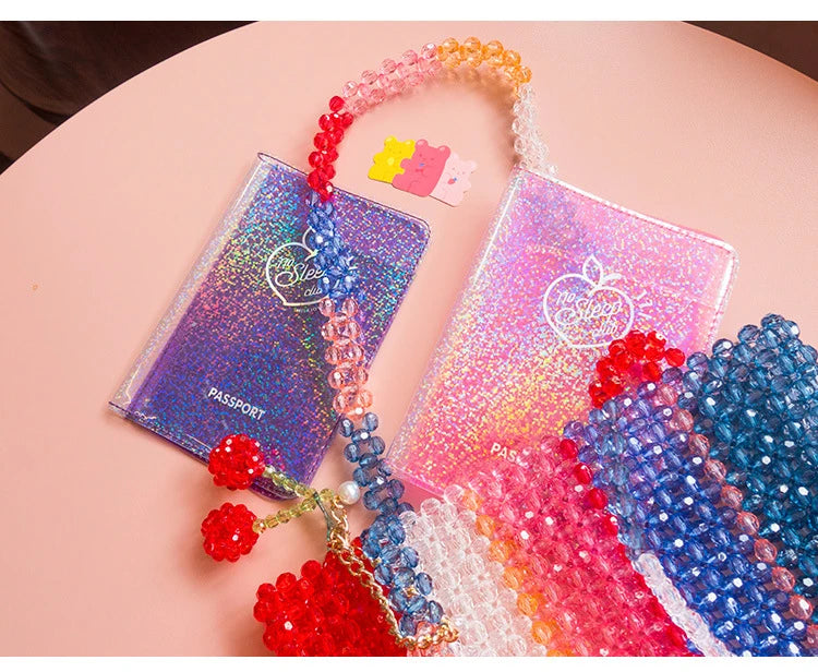 Fashion Transparent Starlight Passport Cover Girls Travel Ticket ID Credit Card Holders PVC Jelly Color Laser Passport Holder