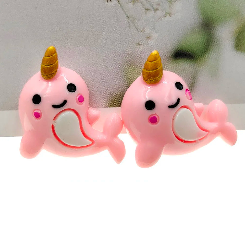 20pcs/lot DIY resin cartoon Narwhal for kids hair clothes accessories resin cabochons resin charms