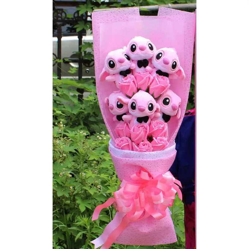 Cartoon Lilo Stitch Plush Doll Toys Rose Bouquet Gift Box Stitch Soft Stuffed Dolls Stich Plush Bouquets for Kids Birthday Gifts
