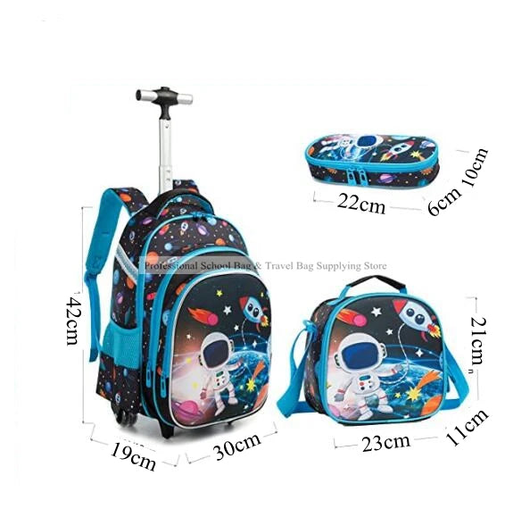 3pcs School Wheeled bag set with lunch box Kids SchooTrolley Bag wheels Wheeled backpack for boys Travel luggage Trolley Bag
