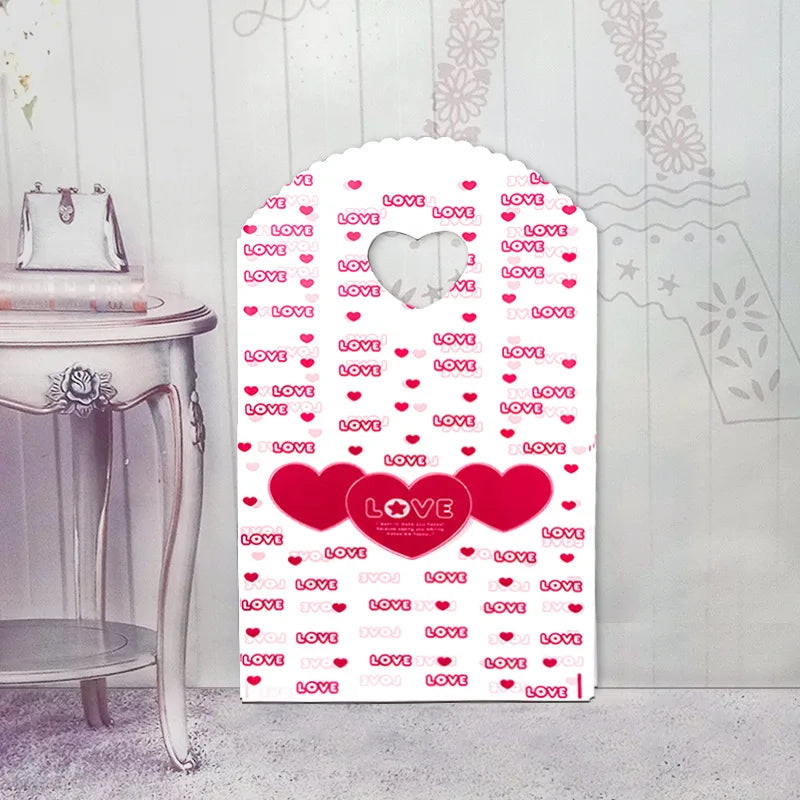 50pcs/lot Various Patterns Jewelry Plastic Bag Heart-Shaped Oval Handles Mini Gift Packing Bag Store Small Shopping Bags