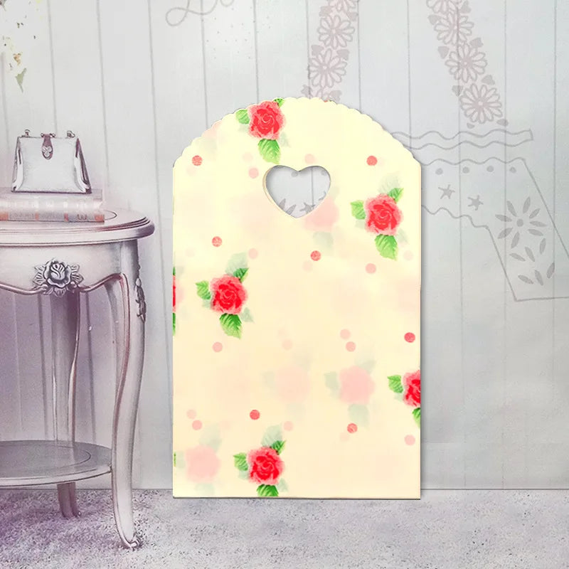 50pcs/lot Various Patterns Jewelry Plastic Bag Heart-Shaped Oval Handles Mini Gift Packing Bag Store Small Shopping Bags