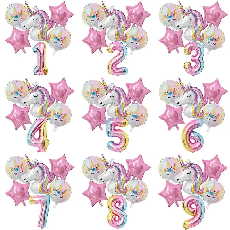 1Set Rainbow Unicorn Balloon 32 inch Number Foil Balloons 1st Kids Unicorn Theme Birthday Party Decorations Baby Shower Globos