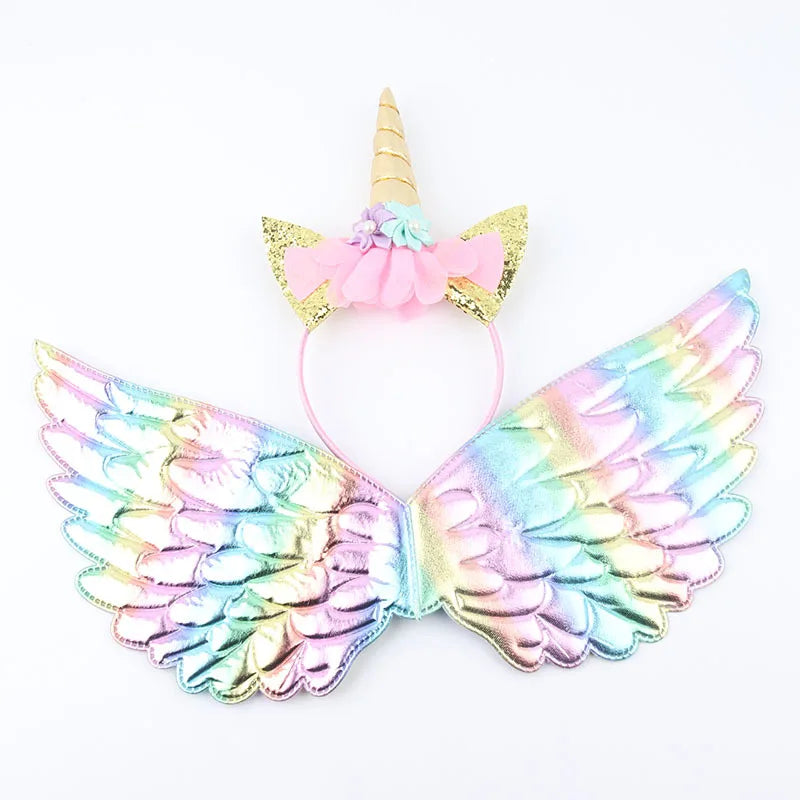 Cute Unicorn Theme Wings Rainbow Little Girls Angel Wings Baby Shower Kids Birthday Party Decoration Prom Performance Cosplay