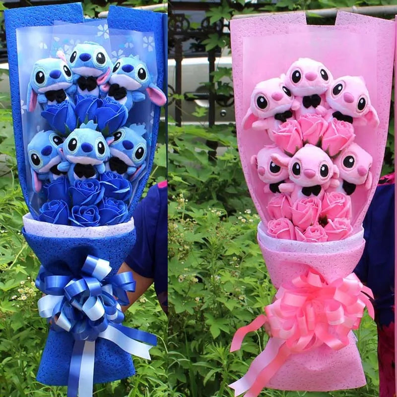 Cartoon Lilo Stitch Plush Doll Toys Rose Bouquet Gift Box Stitch Soft Stuffed Dolls Stich Plush Bouquets for Kids Birthday Gifts
