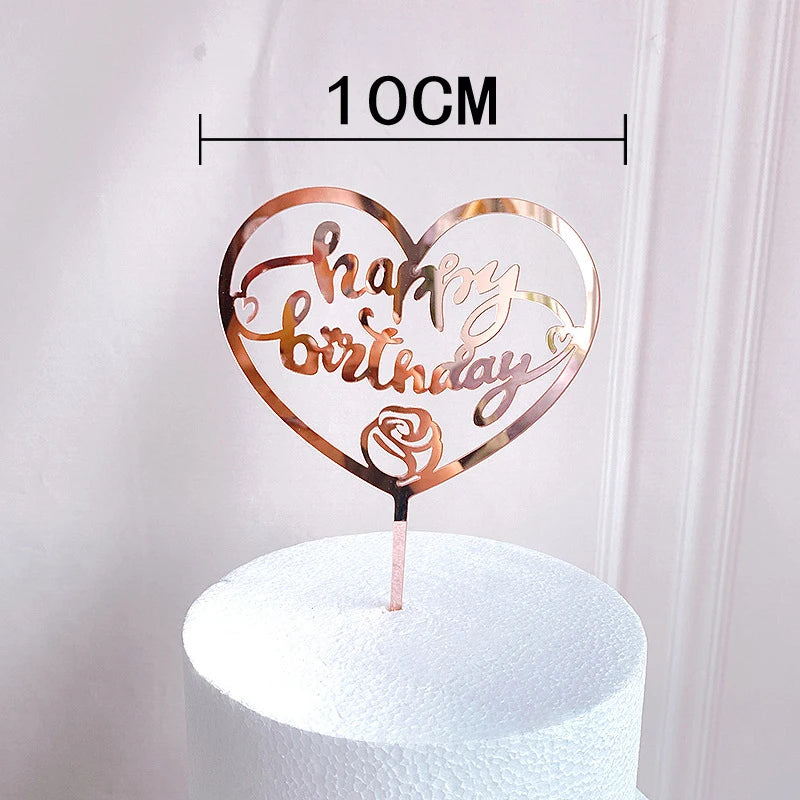 Rose Gold Birthday Party Cake Decorating Tools Happy Birthday Girl Boy Acrylic Cake Topper Baby Shower Dessert Accessories Tools