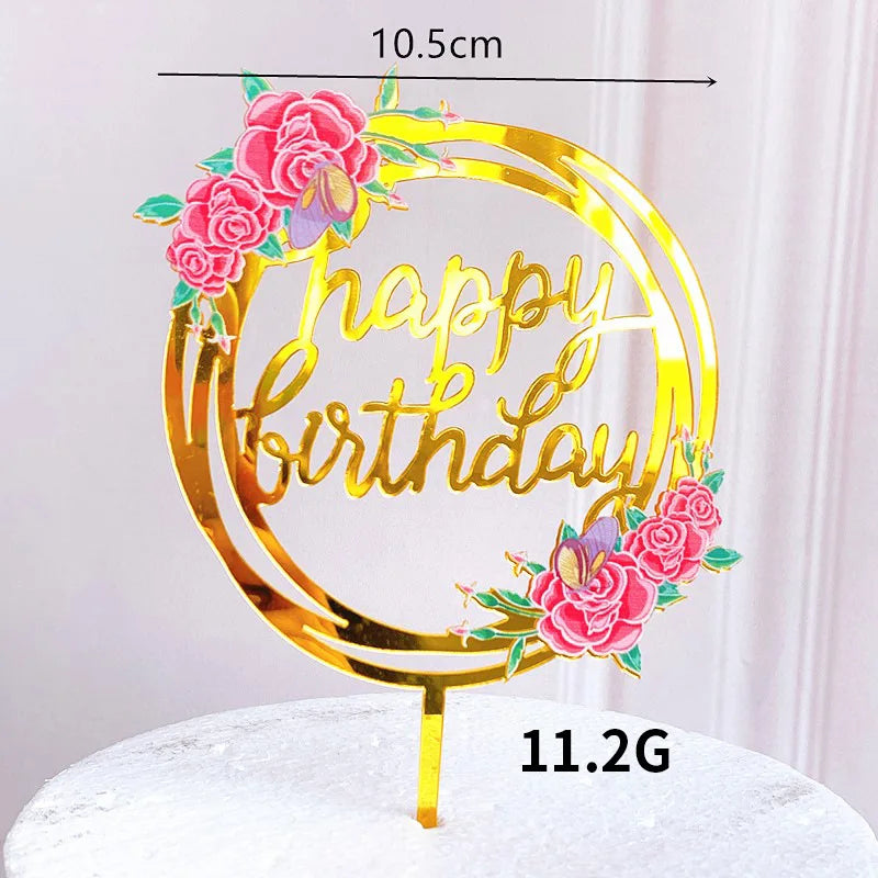 Rose Gold Birthday Party Cake Decorating Tools Happy Birthday Girl Boy Acrylic Cake Topper Baby Shower Dessert Accessories Tools