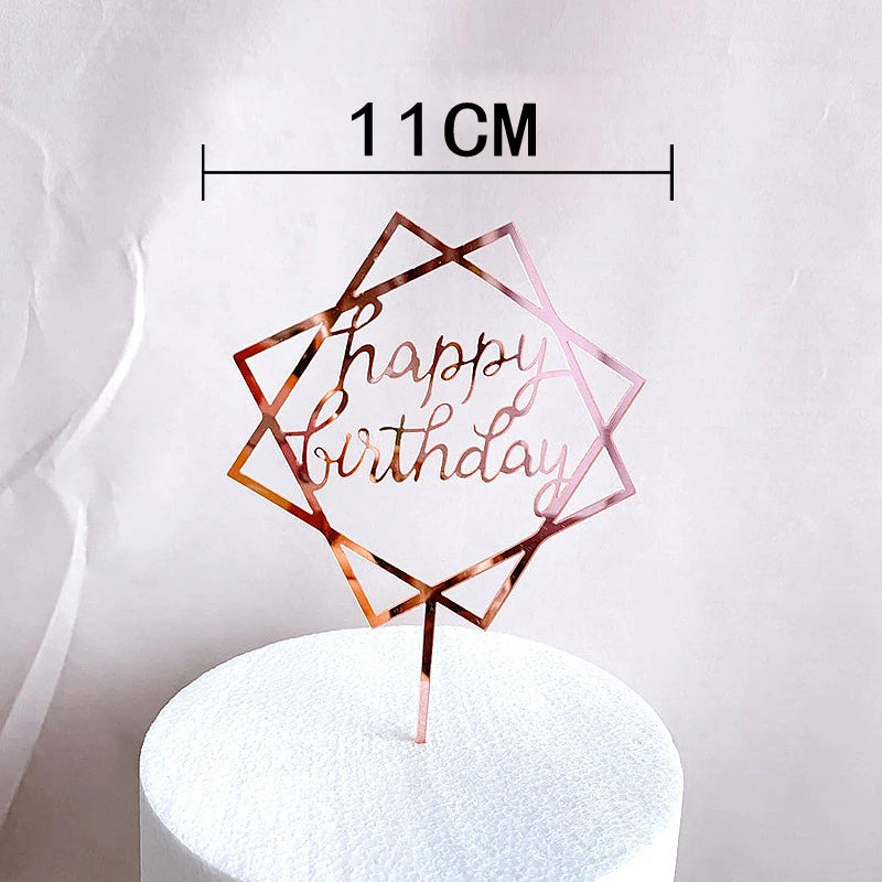 Rose Gold Birthday Party Cake Decorating Tools Happy Birthday Girl Boy Acrylic Cake Topper Baby Shower Dessert Accessories Tools