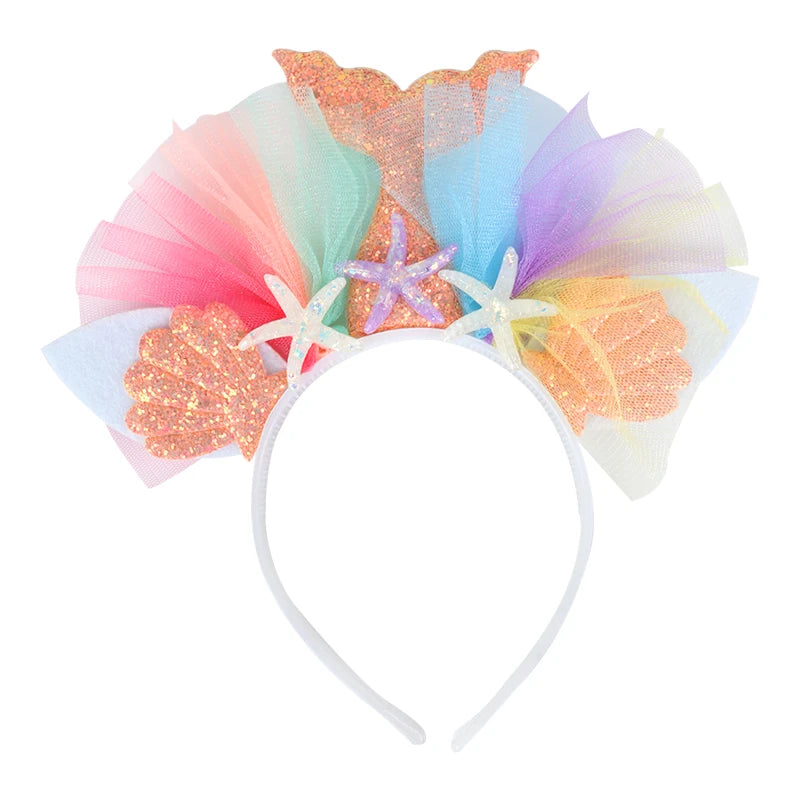WEIGAO Little Mermaid Party Crown Headband Mermaid Tail Hat Photo Props for Girl 1st Birthday Party Mermaid Hair Accessories