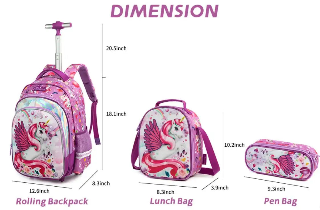 3pcs School Wheeled bag set with lunch box Kids SchooTrolley Bag wheels Wheeled backpack for boys Travel luggage Trolley Bag