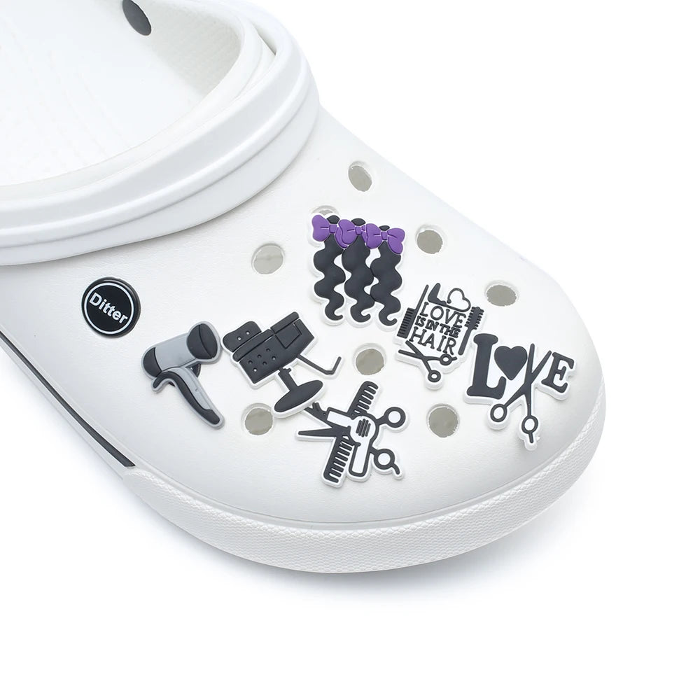 Novelty Hair salon 1pc PVC Game Shoe Charms Shoe Accessories Shoe Decoration for  Wristbands Kids Party Xmas Hot Sale