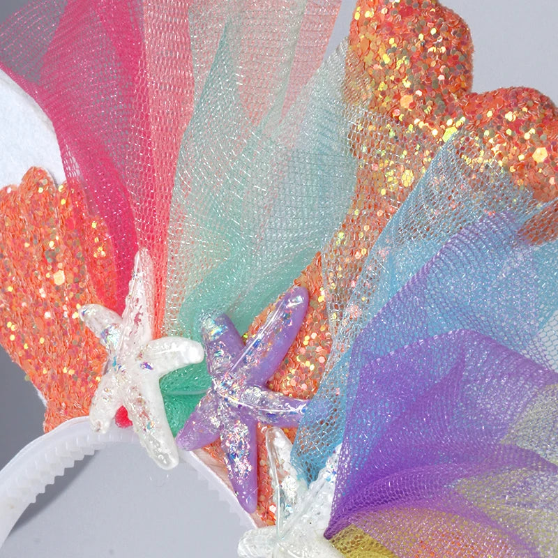 WEIGAO Little Mermaid Party Crown Headband Mermaid Tail Hat Photo Props for Girl 1st Birthday Party Mermaid Hair Accessories