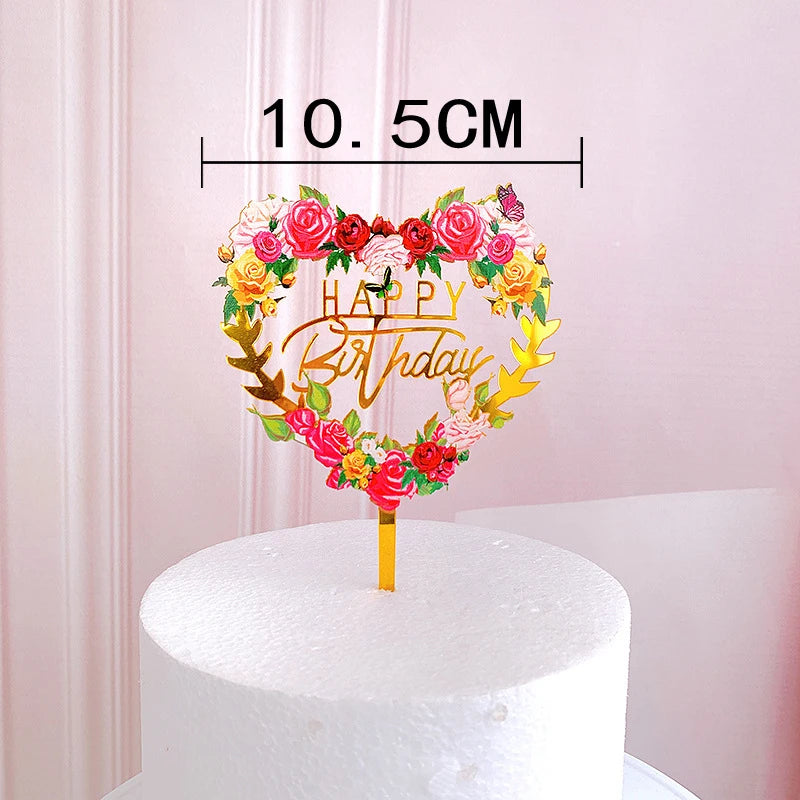 Rose Gold Birthday Party Cake Decorating Tools Happy Birthday Girl Boy Acrylic Cake Topper Baby Shower Dessert Accessories Tools