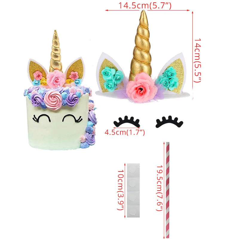 Unicorn Girls Cake Topper Kids 1st Birthday Decor Cloud Rainbow Balloon Cupcake Toppers Baby Shower Christening Cake Decorating