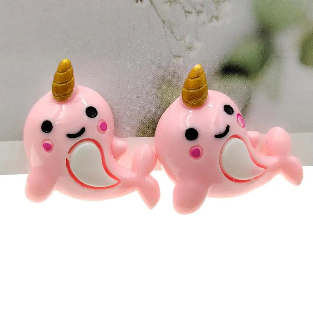 20pcs/lot DIY resin cartoon Narwhal for kids hair clothes accessories resin cabochons resin charms