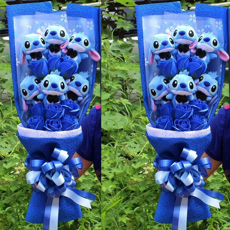 Cartoon Lilo Stitch Plush Doll Toys Rose Bouquet Gift Box Stitch Soft Stuffed Dolls Stich Plush Bouquets for Kids Birthday Gifts