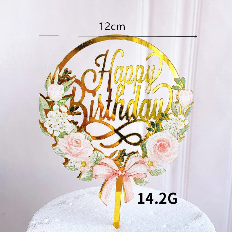 Rose Gold Birthday Party Cake Decorating Tools Happy Birthday Girl Boy Acrylic Cake Topper Baby Shower Dessert Accessories Tools