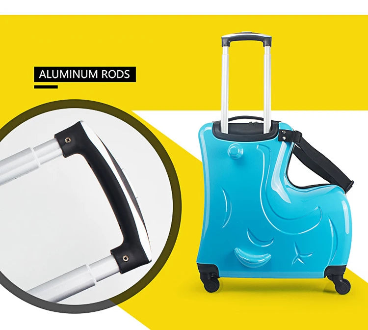 New Kids Riding Trojanl Luggage Hot Boys Girls Travel Trolley Alloy Children Sitting Rolling Luggage Suitcase Spinner Wheels
