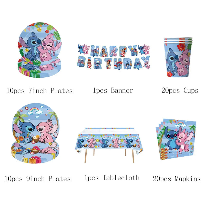 Stitch Birthday Decoration Supplies Disposable Tableware Kit Lilo and Stitch Birthday Party Cups Plates Tablecloth Supplies