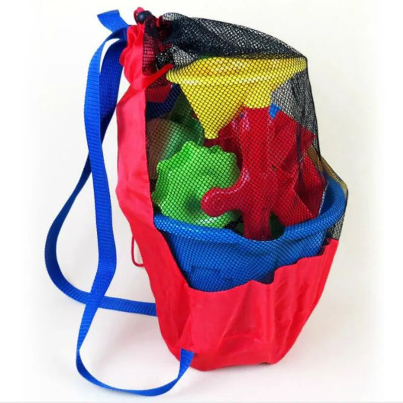 Foldable Beach Toy Bag Beach Storage Pouch Tote Mesh Bag Travel Toy Organizer Sundries Net Drawstring Storage Backpack