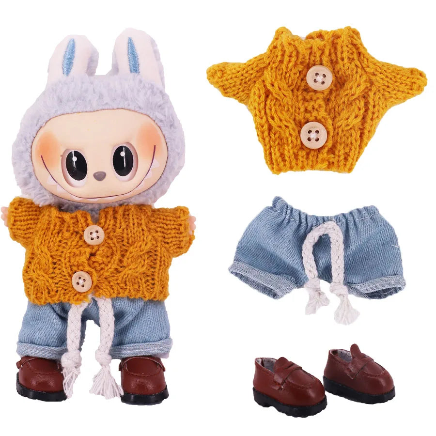Doll Sweater Pants Shoes set For labubu Clothes 17 cm Doll Accessories,Toys For Girls,Christmas Festival Birthday Present