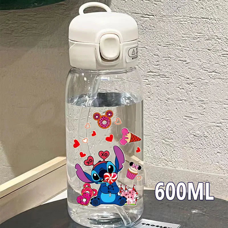 Lilo&Stitch 560/600/400ML Water Cup Children Portable Plastic Transparent Straw Stitch Outdoor Large Capacity Sport Water Bottle