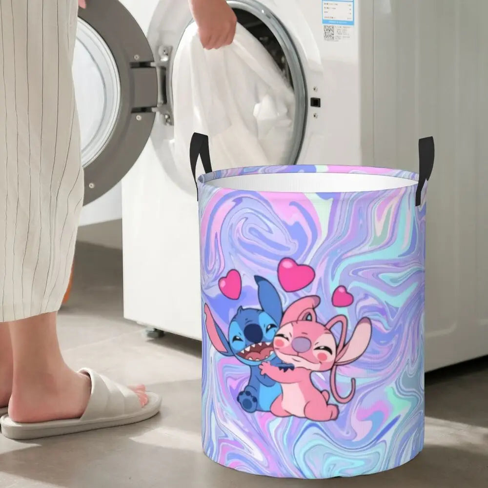 Custom I Love Stitch Laundry Basket Collapsible Toy Clothes Hamper Storage Bin for Kids Nursery