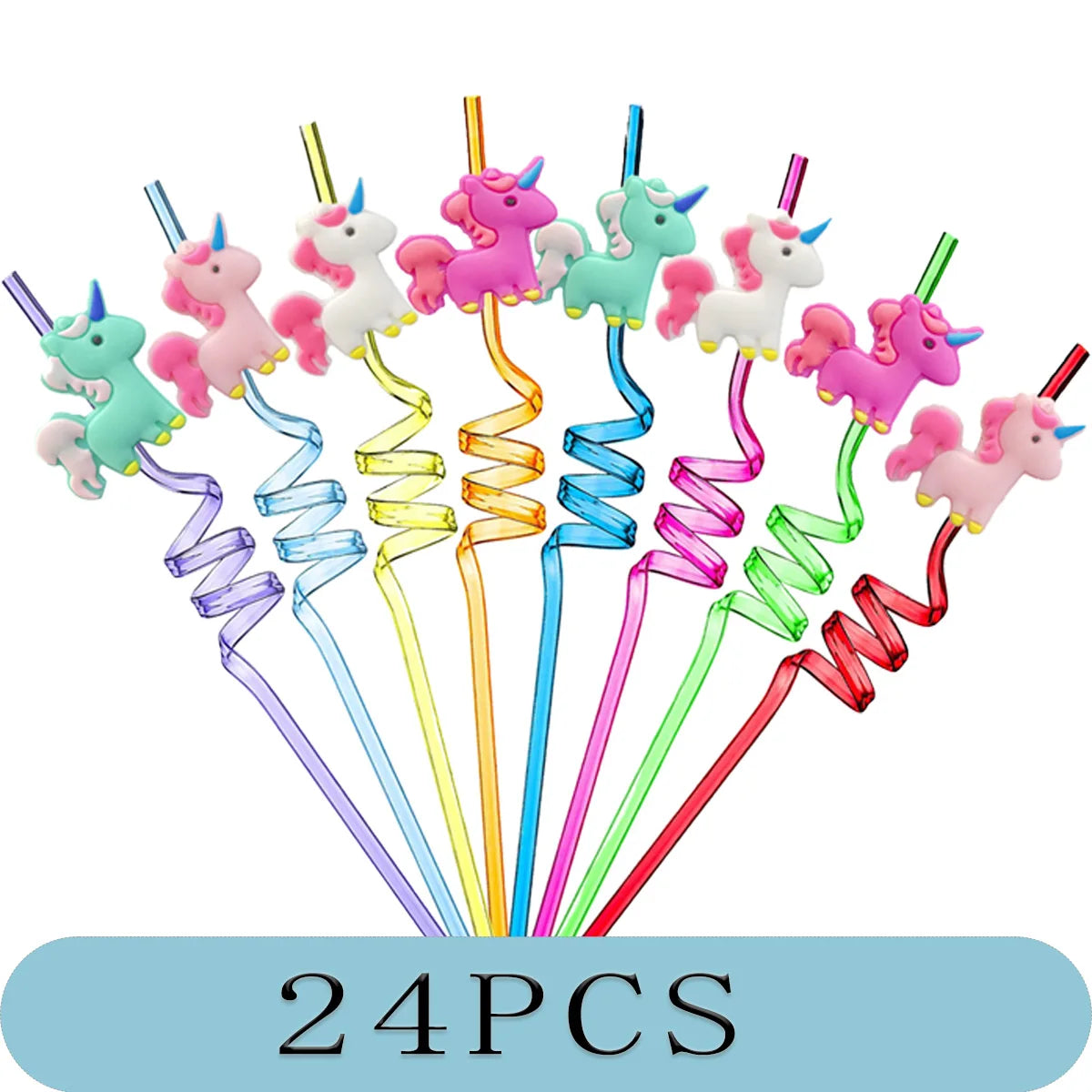 8-24PCS Curly Colored Reusable Children's Straws, Mermaid, Rainbow, Little Mary Straws For Princess Birthday Party Decorations