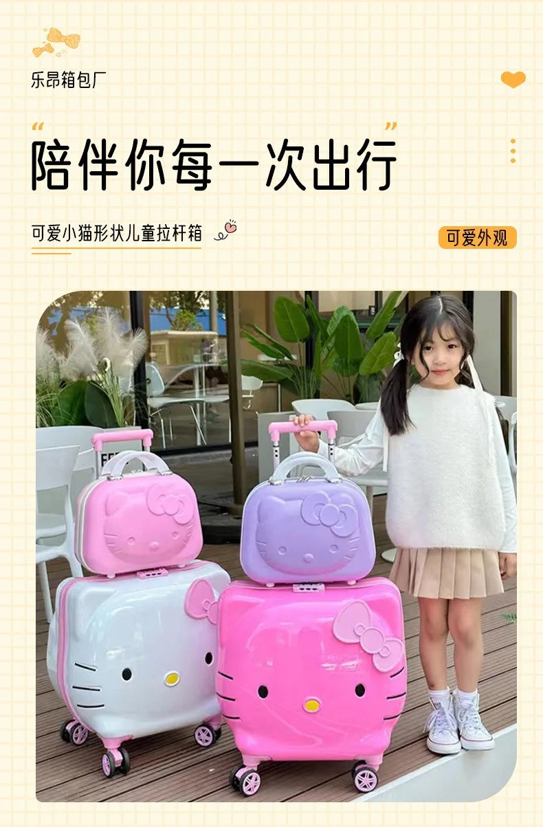 New Hello Kitty 14/20 Inch Cartoon Travel With Lock Trolley Box Cute Suitcase Makeup Case Large-capacity Storage Box Girls Gifts