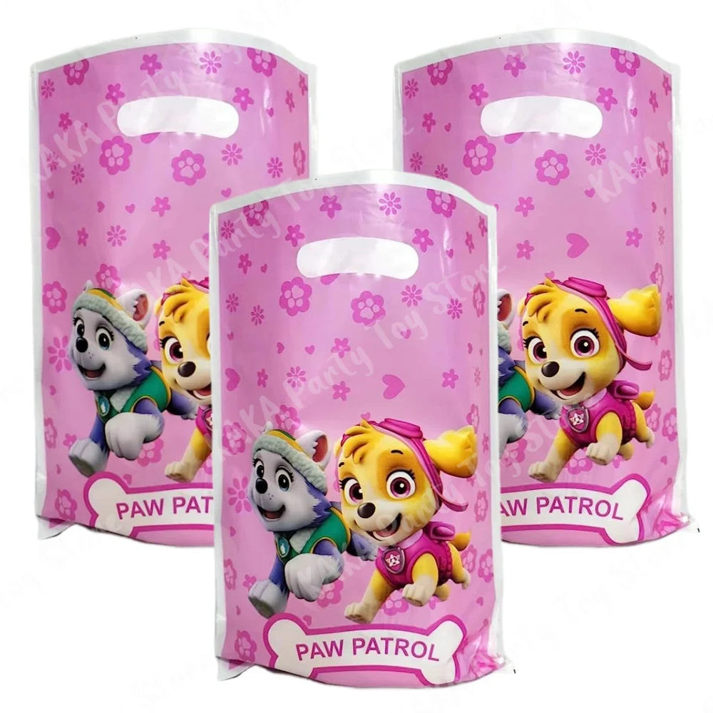 10/20/30Pcs Pink Paw Patrol Party Gift Bags Skye Theme Plastic Candy Loot Bag Kids Girl Birthday Decoration Supplies Baby Shower