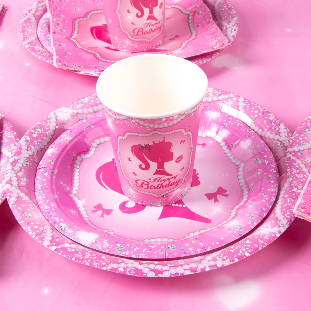 Princess Birthday Party Tableware Pink Paper Plate Cup Napkin Princess Kids Girl Birthday Party Decor Baby Shower Supplies