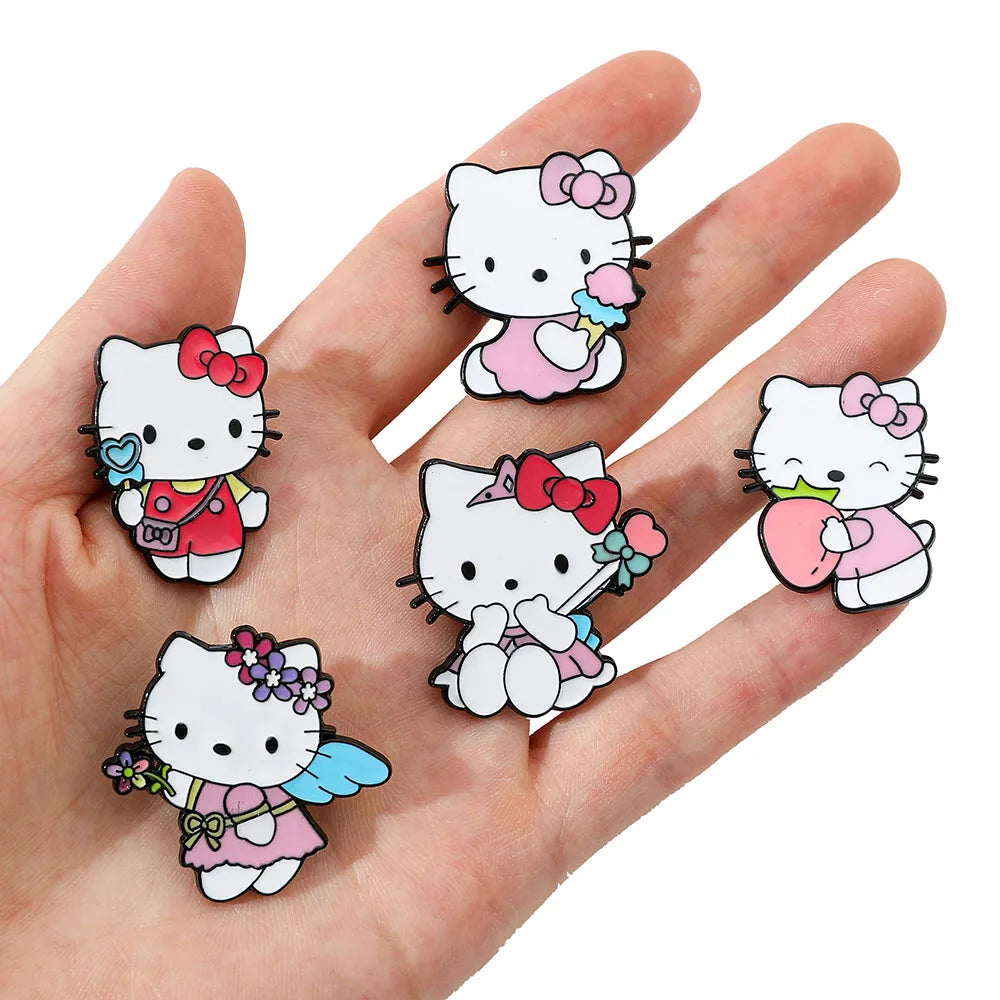 5 Pcs Cute cartoon Soft Cute kt Cat Brooch Sanrio Metal Badge Cute Cat Alloy Drop Oil Pin accessory