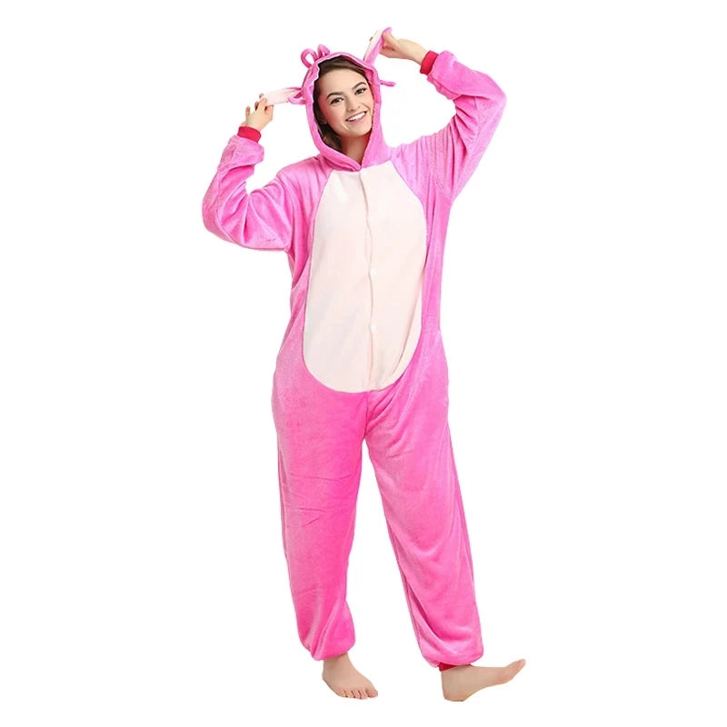 Anime Stitch Cosplay Pajamas Anime Stitch Angel Cute Costume Jumpsuit Pajamas Hooded Sleepwear Christmas Costume for Men Women