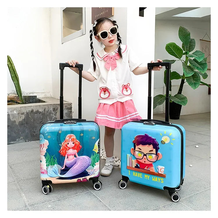 New cartoon kids travel suitcase on wheels,carry on cabin trolley luggage bag,girls rolling luggage case,children gift,suitcase