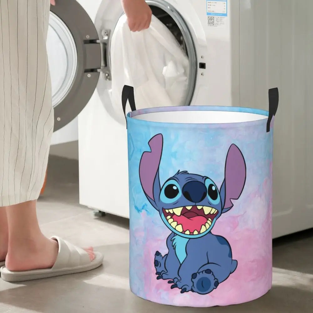 Customized SLilo And Stitch Cartoon Laundry Hamper Large Storage Basket Anime Kids Nursery Toy Organizer