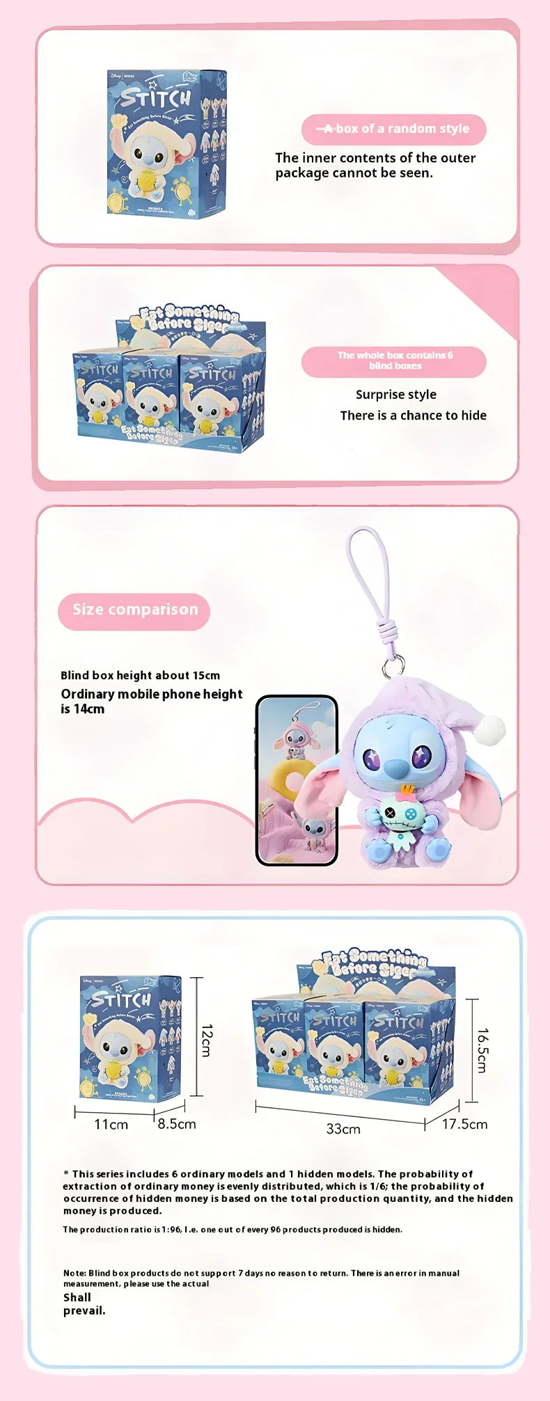 New Stitch Eat Something Before Sleep Series Plush Blind Box Vinyl Toys Cute Doll Mystery Box Bag Pendant Decor Gift