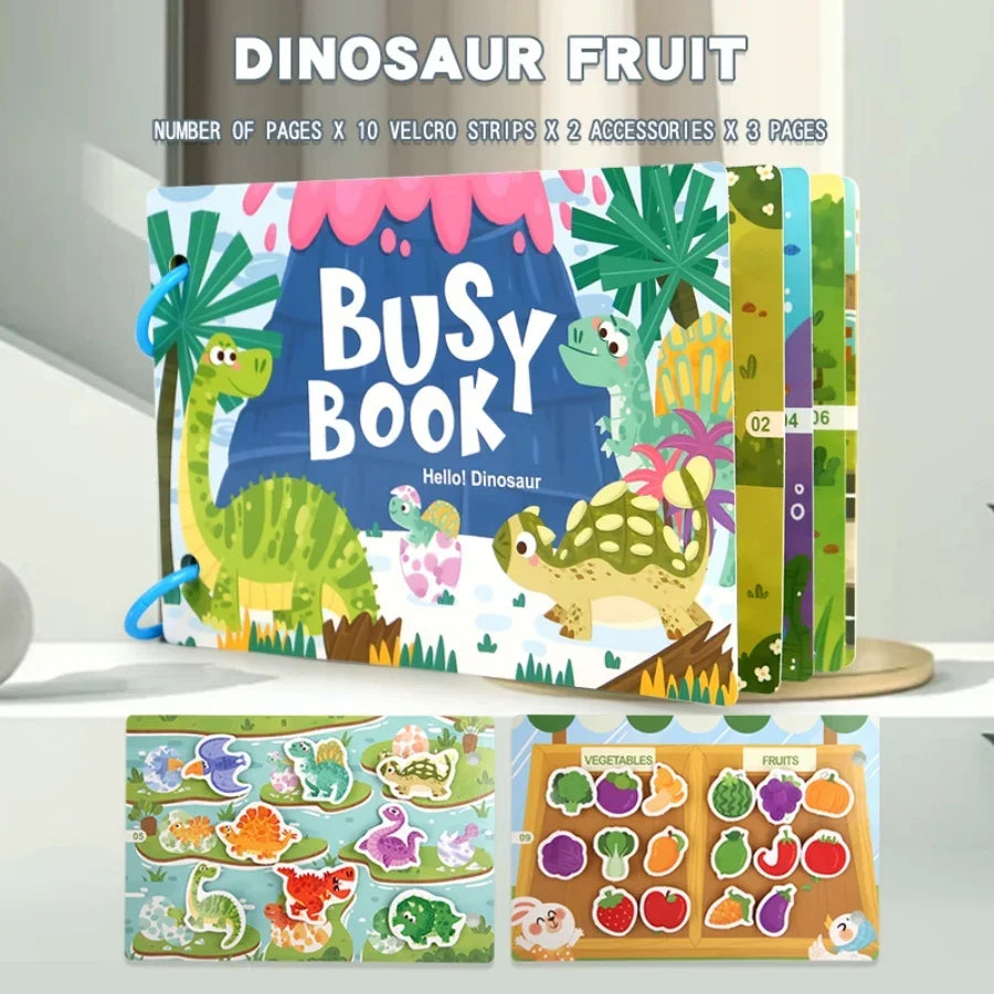 Busy Book for Kids, Animals Vehicles Dinosaurs Stickers, Matching Number & Letter Games, Interactive Learning Activity Book
