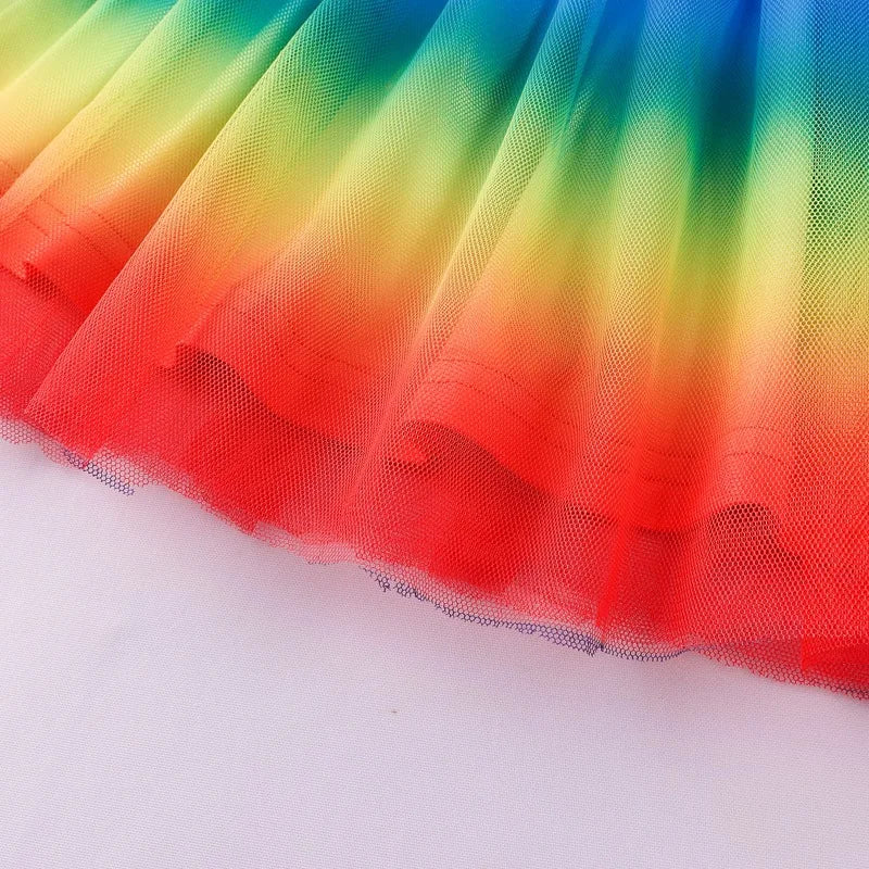 Gabby Cats Baby Girls Summer Gabby's Dollhouse Dress Rainbow stripe Kids Cosplay Princess Toddler Birthday Party Dresses+wig