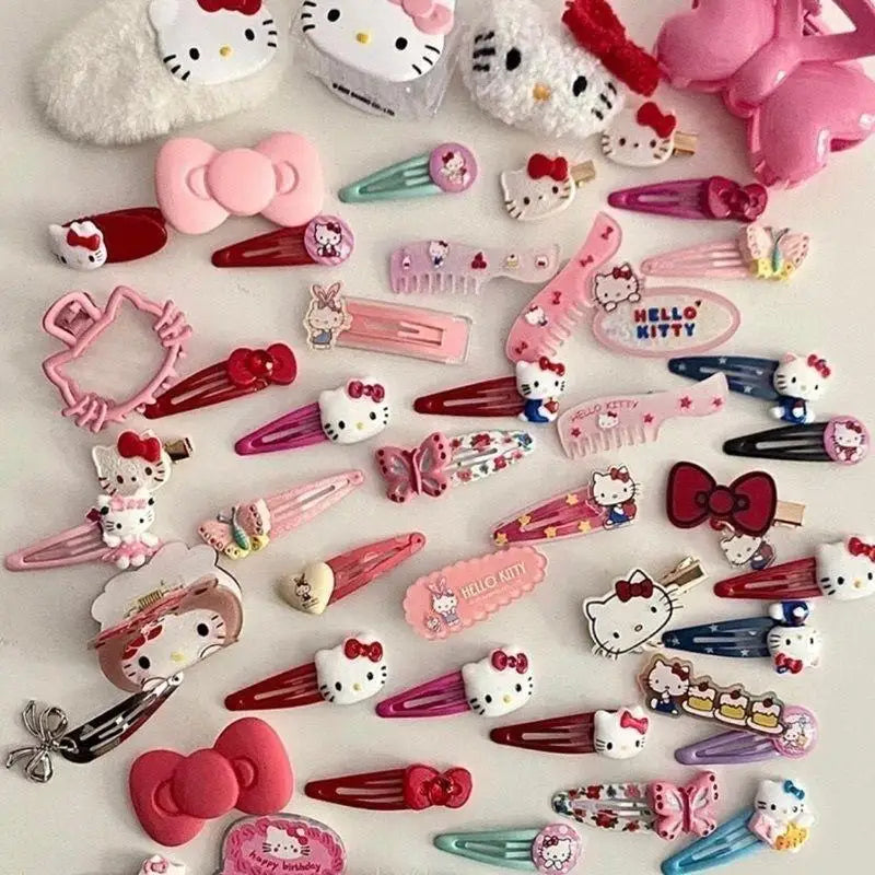 19Pcs Suit Hello Kitty Hair Clip Hairpin for Girls Children's Cinnamoroll Hello Kitty Accessories Hairpin Bb Clip Girls Gifts