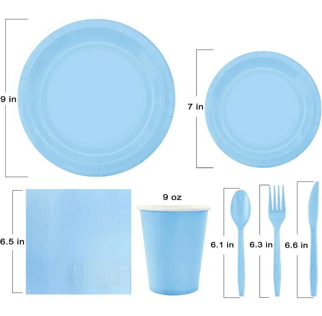 Solid Light Blue Theme Birthday Super Girls Decorations Party Disposable Tableware Paper Napkins Cups Plates Tablecloths Straws
