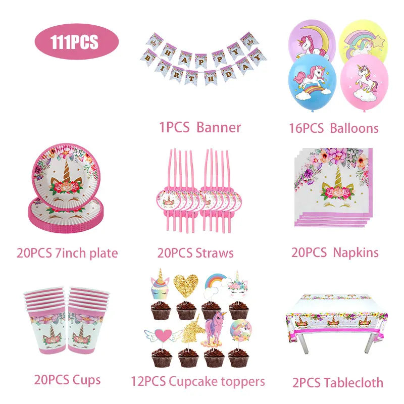 Unicorn Birthday Decoration Face Mask Gift Bags Tablecloth Unicorn Happy Birthday Balloons Candy Box Kids Birthday Party Favors