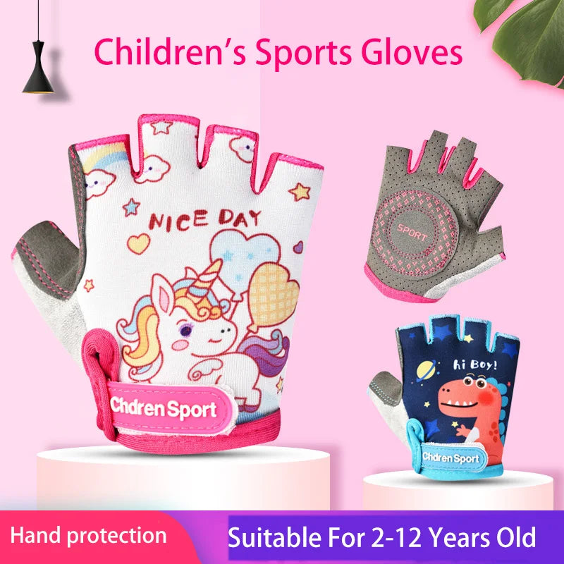 Children's Sports Fingerless Gloves Bicycle Boy Girl Cycling Anti-Wear Kids Roller Skating Training Exercise Protection Gloves