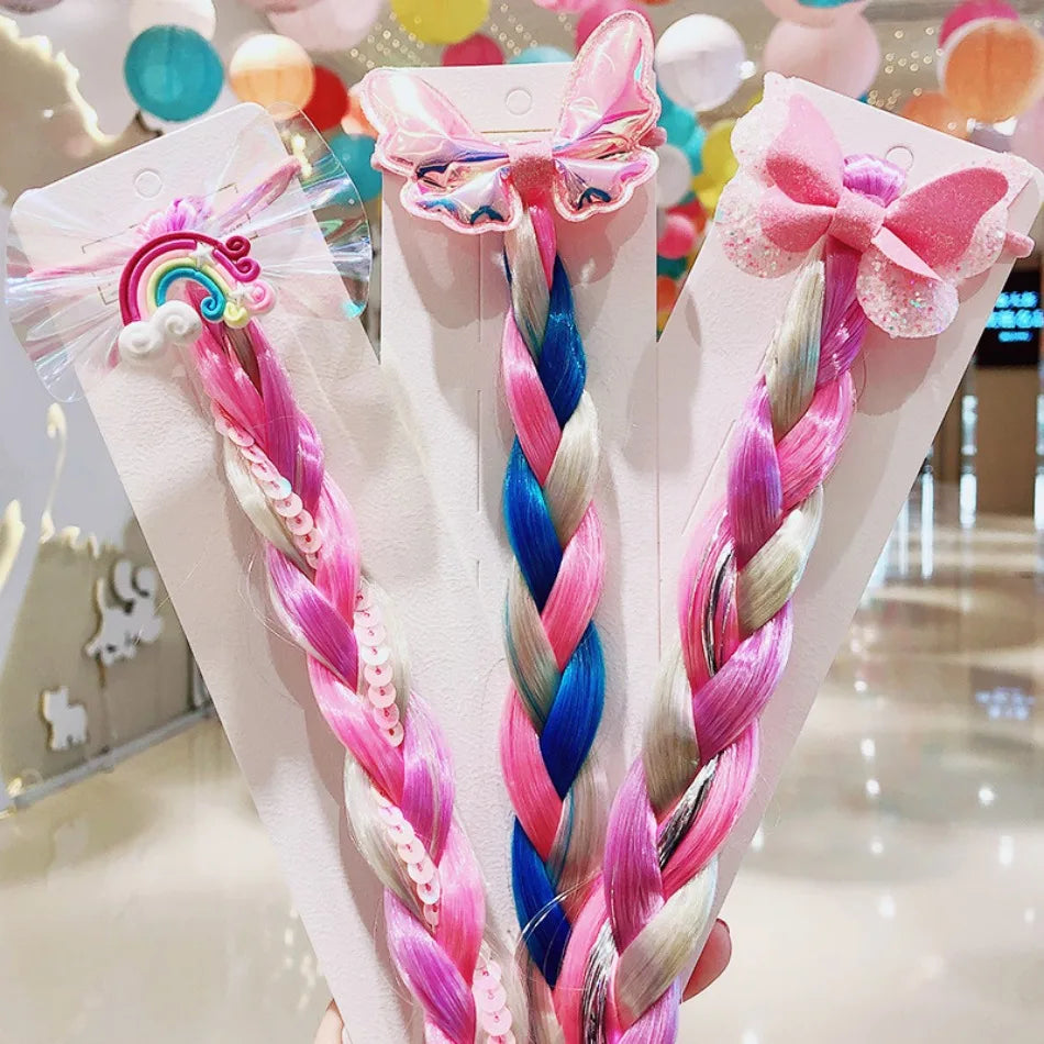 Princess Braid Unicorn Rainbow Hairpiece Cosplay Braided Wigs for Elsa Dress Up Set for Toddler Girls Party Wedding Birthday