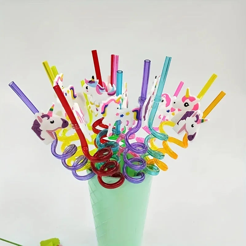 8pcs Unicorn Plastic Straw Reusable Drinking Straw Unicorn Party Supplies Rainbow Unicorn Theme Birthday Party Decoration