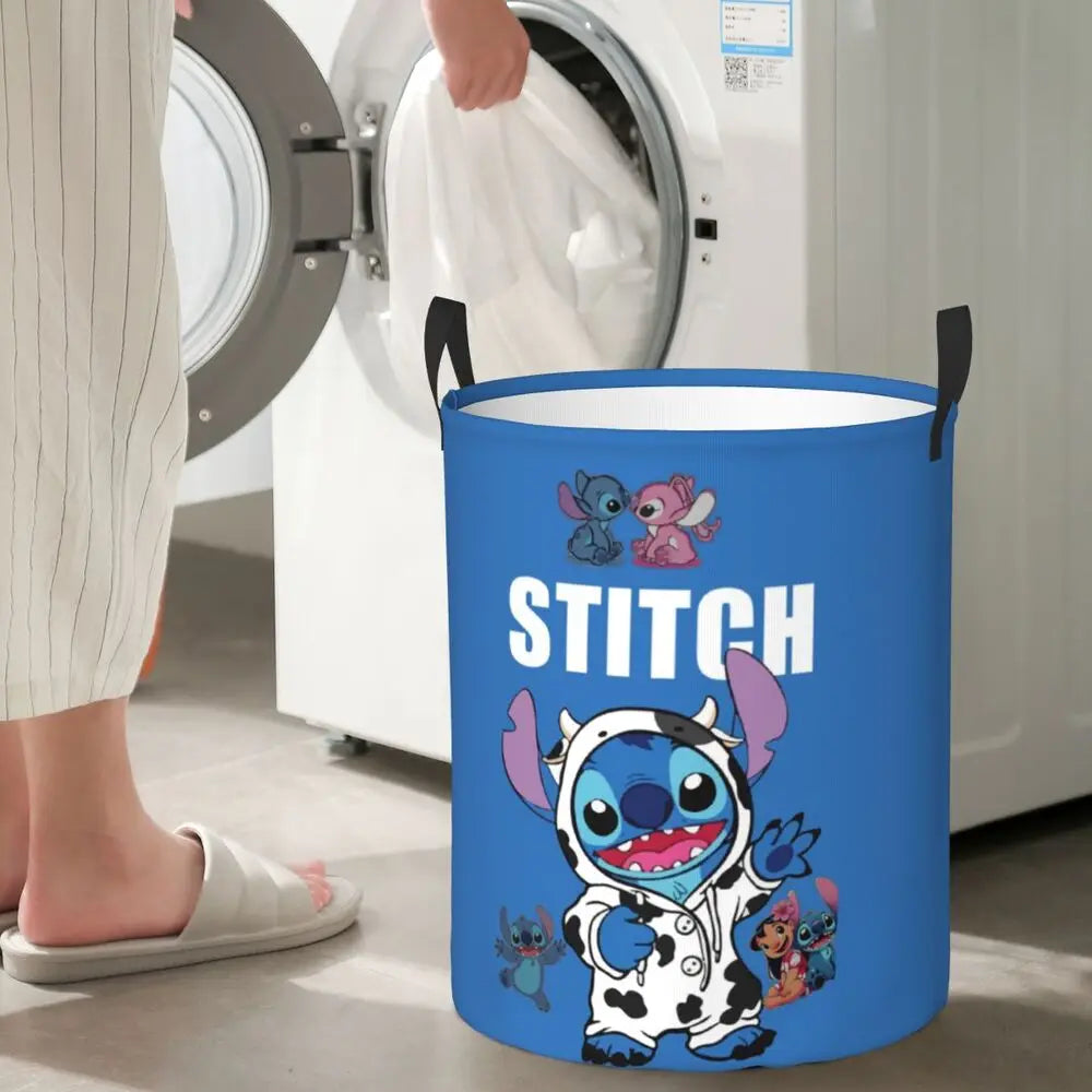 Custom Stitch Kiss Angel Love Heart Anime Laundry Hamper Large Clothes Storage Basket Toy Bin Organizer for Boy Girl