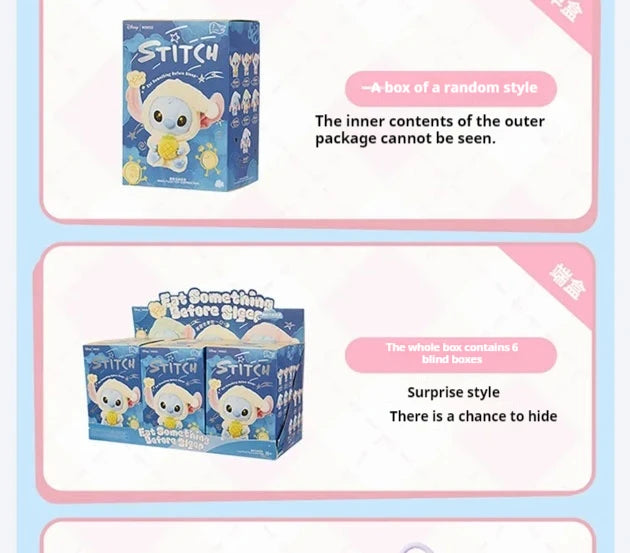 Miniso Stitch Eat Something Before Sleep Series Blind Box Plush Vinyl Toys Cute Doll Replica Mystery Box Bag Pendant Decor Gift