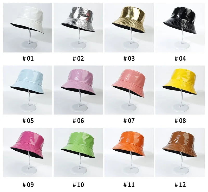 2023 Fashion Bucket Hat Women Girls Leather Solid Panama Caps Men Hiking Hat Fishing Cap Foldable Hip-Hop Street Waterproof Hat